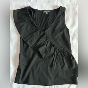 INC Black Ruffled Sleeveless V-Neck Top Size XS